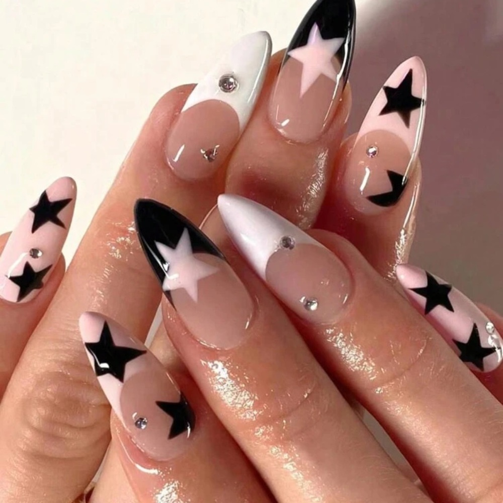 24pcs/Set Y2K Medium Length Almond Press On Nails White French Tip Acrylic Nails